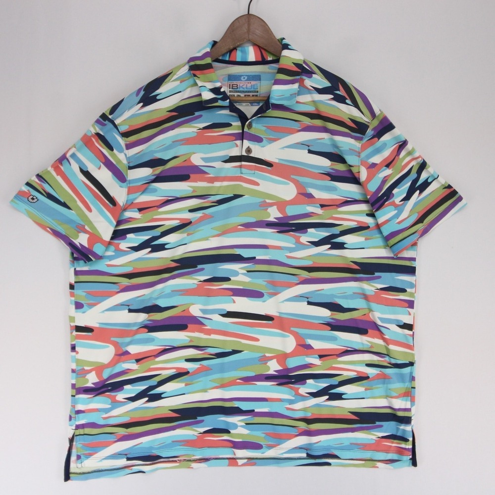 IBKUL Polo Shirt Mens XXL Blue Abstract Icefil Cooling Golf Short Sleeve